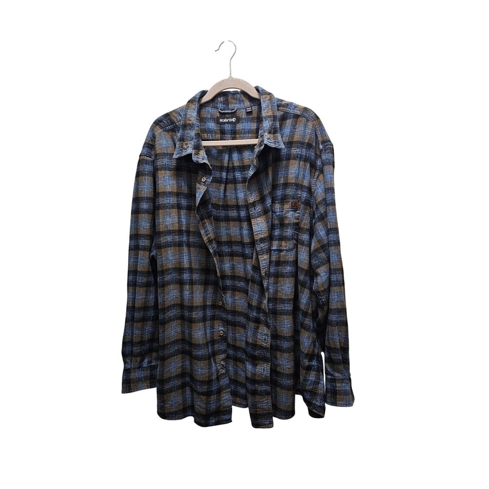 Solaris Mens 3XB Plaid Flannel Long Sleeve Button Up Shirt Cotton‎ Blue Brown